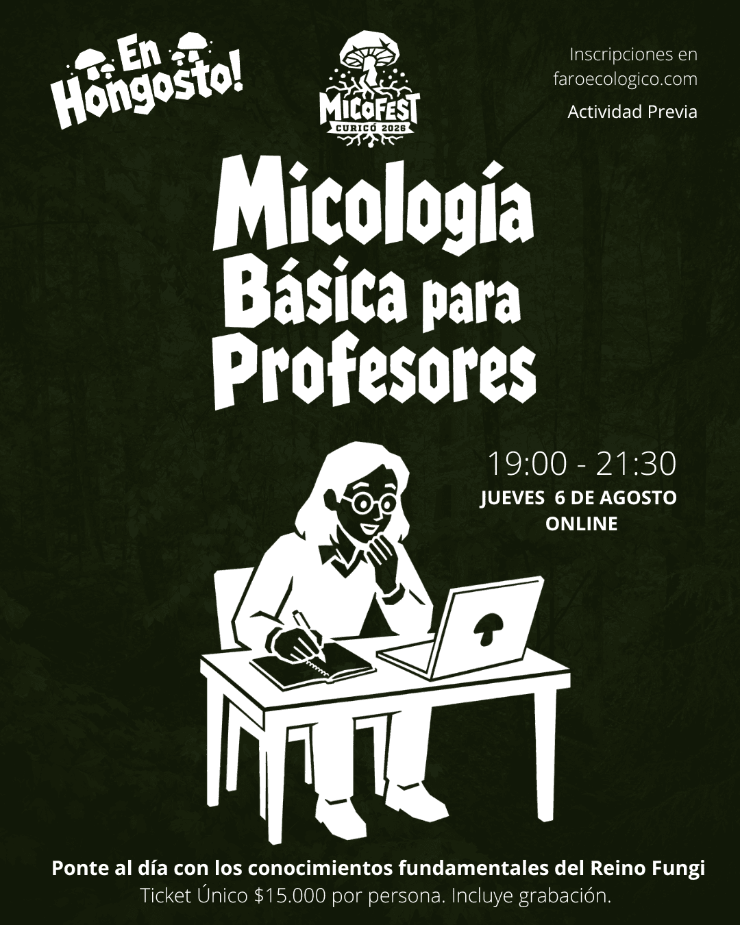 Profesora aprendiendo micología básica en una actividad online